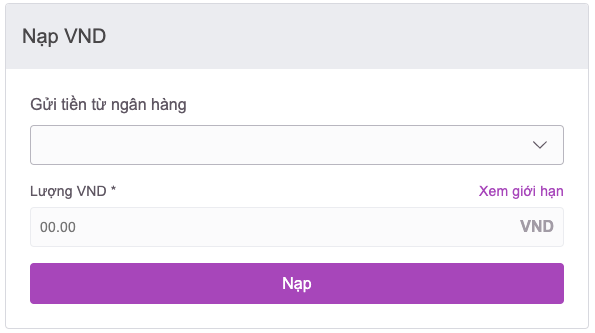 Chọn ngân hàng nạp và số tiền