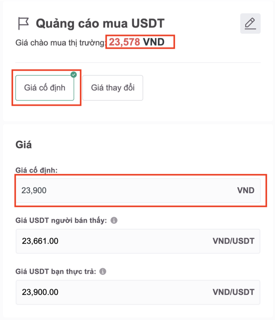 Setup thông số về giá